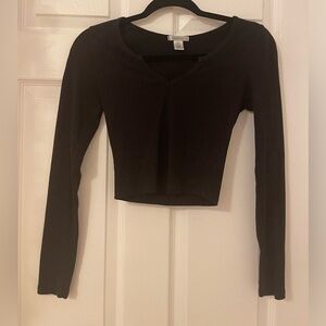 Bozzolo V-neck Cropped Long Sleeve - Black